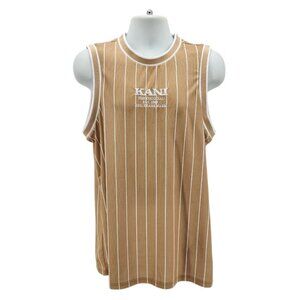 Karl Kani Tan White Striped Mesh Basketball Jersey Mens Large